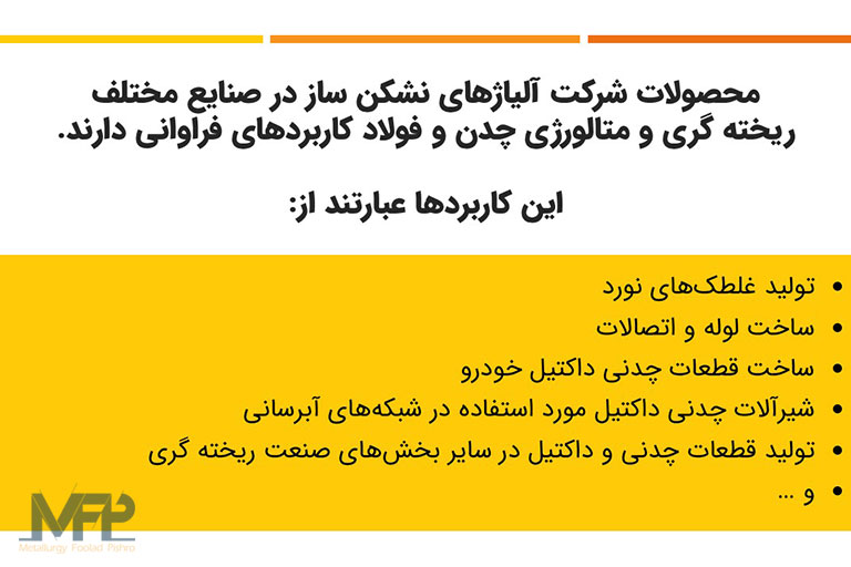 کاربرد محصولات آلیاژهای نشکن ساز